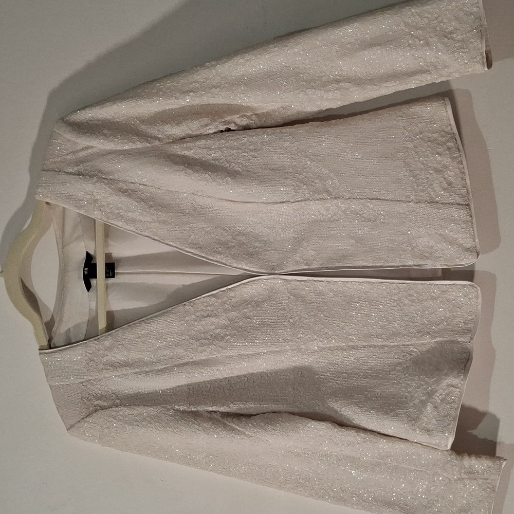 H&M Sequin Elegant White Women's Blazer Jacket Size 10
